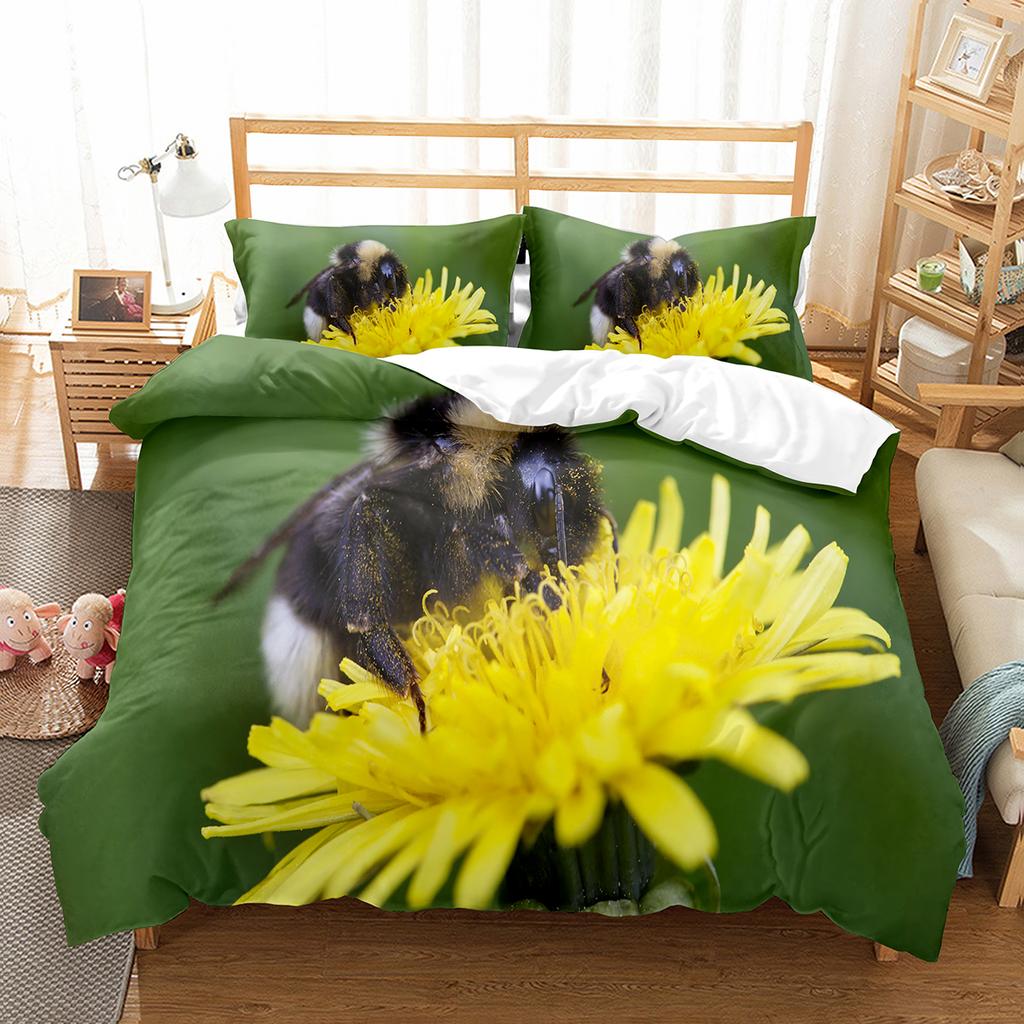 Yellow Bee Duvet Cover Collection Cartoon Wild Animals Pattern Quilt Cover With Pillowcase Lightweight Soft Gift King Queen Full Size