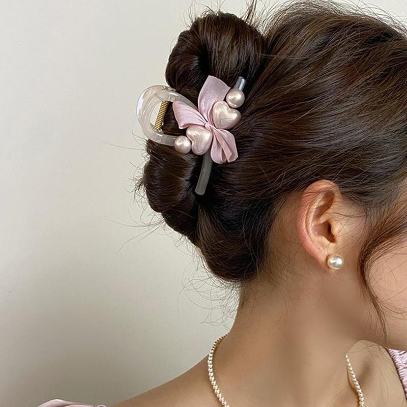 

Vintage Pearl Heart Bow Shark Clip Lovely Sweet Hair Clips Girls Heart Hairpin Advanced Hair Accessories Headwear Exquisite Gift