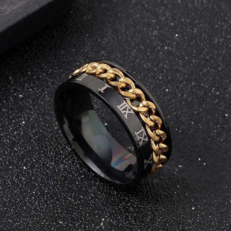Hot Selling Atmospheric Roman Character Rotatable Chain Stripe Ring