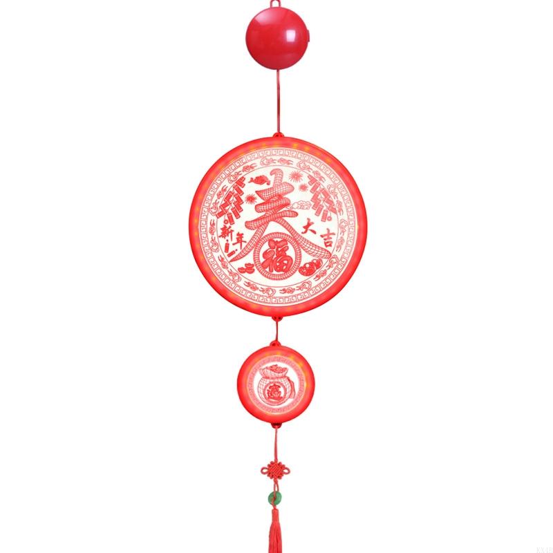 

KX4B Chinese New Year Red Lantern Plastic Lucky Fu Character LED Light Pendant Battery Powered Hanging Lamp Festival Decor