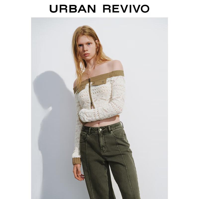 

Женский трикотажный свитер UR в стиле ретро, пэчворк, с открытыми плечами S