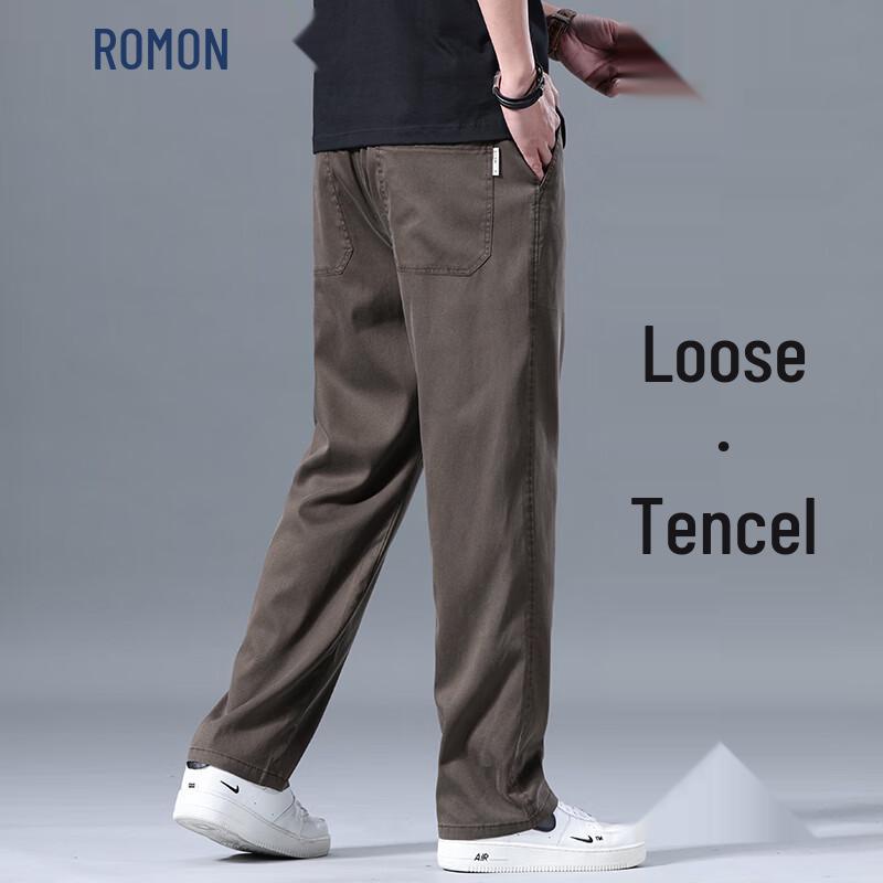 ROMON Men s Tencel Blend Straight-Leg Casual Pants 30
