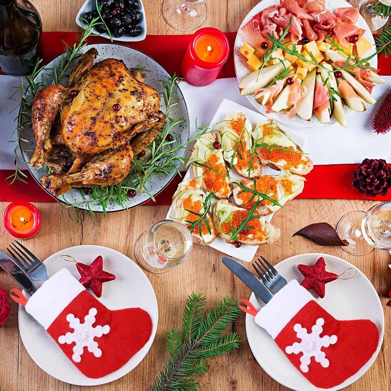 Mini Christmas Sock Silverware Holders Small Stocking Ornament for Knife Spoon Fork Storage Xmas Tree Dinner Table Party Decor