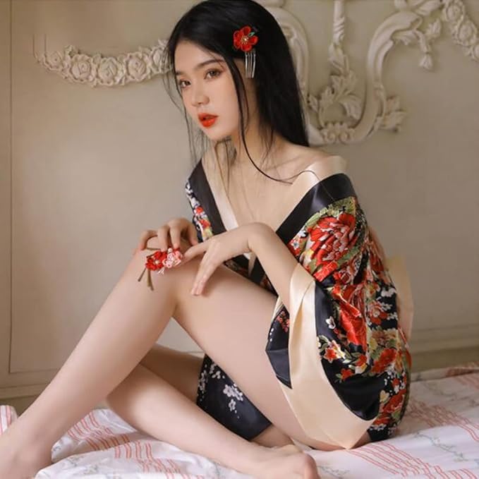 Japanese Clothing Yukata 3 Piece Set Sexy Cosplay Oiran Kimono Japanese Style Japanese Attire Temptation Erotic Underwear Costume Yamato Nadeshiko
