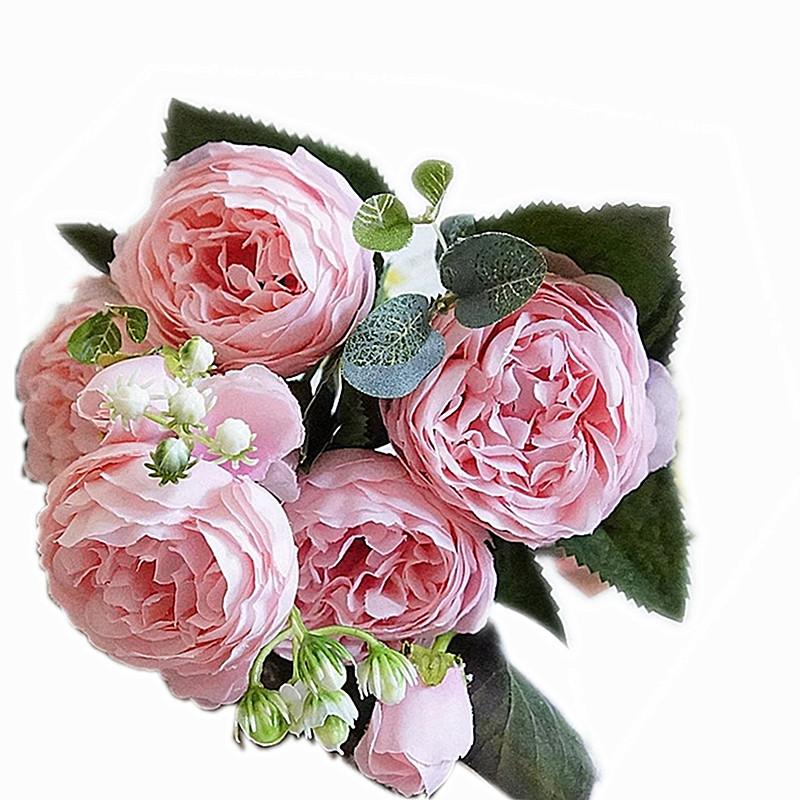 9 Head Philipos Rose Artificial Flowers Small Bouquet 30cm Silk Fake Flowers for Home Decor Wedding Decoration, 1pc