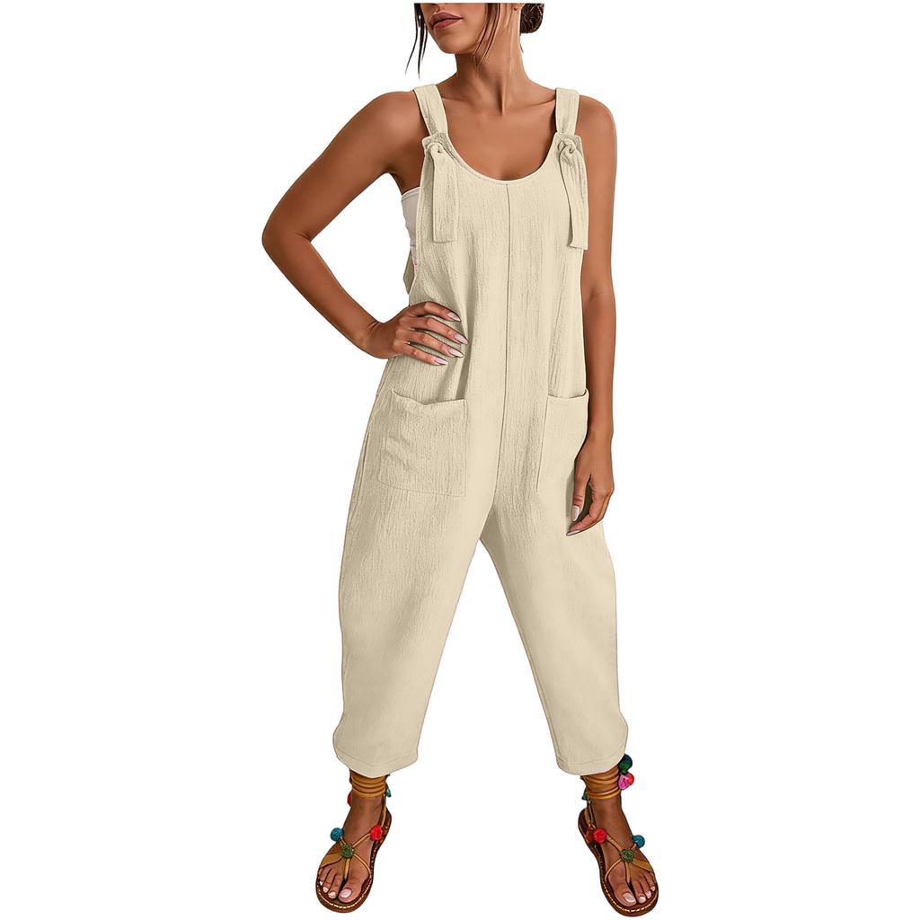 Tute primaverili da donna con spallino regolabile, colore vintage, senza maniche, pantaloni con tasche