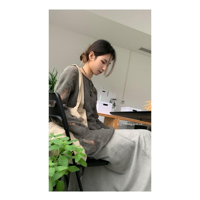 Elegantní volná dámská halenka s opalovacím krémem, brzy na jaře, košile s dlouhým rukávem a otvory, zakrýt venku, tenký průhledný pletený svetr, dlouhý top