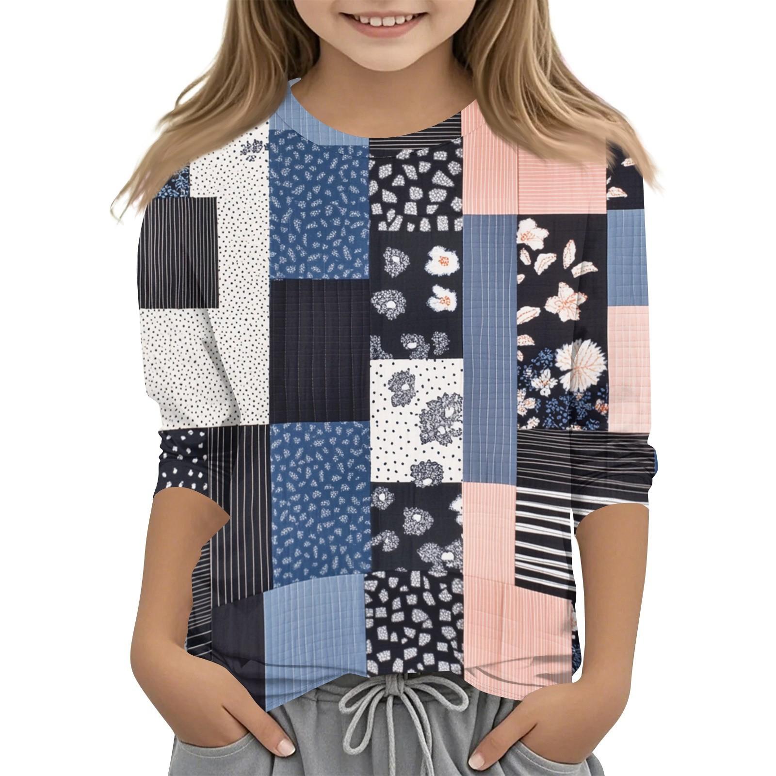 

Children s 3/4 Sleeves Printed O-neck Top Everyday Casual T-shirt 160