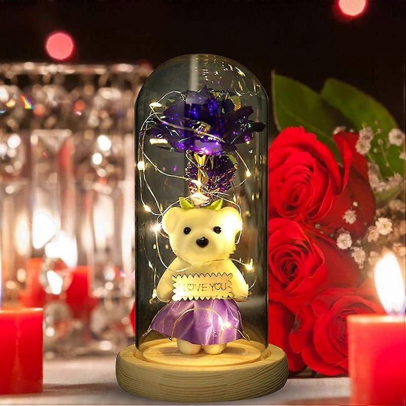 Galaxy Rose In Glass Dome With Lights Infinity Rose Flower Shines
