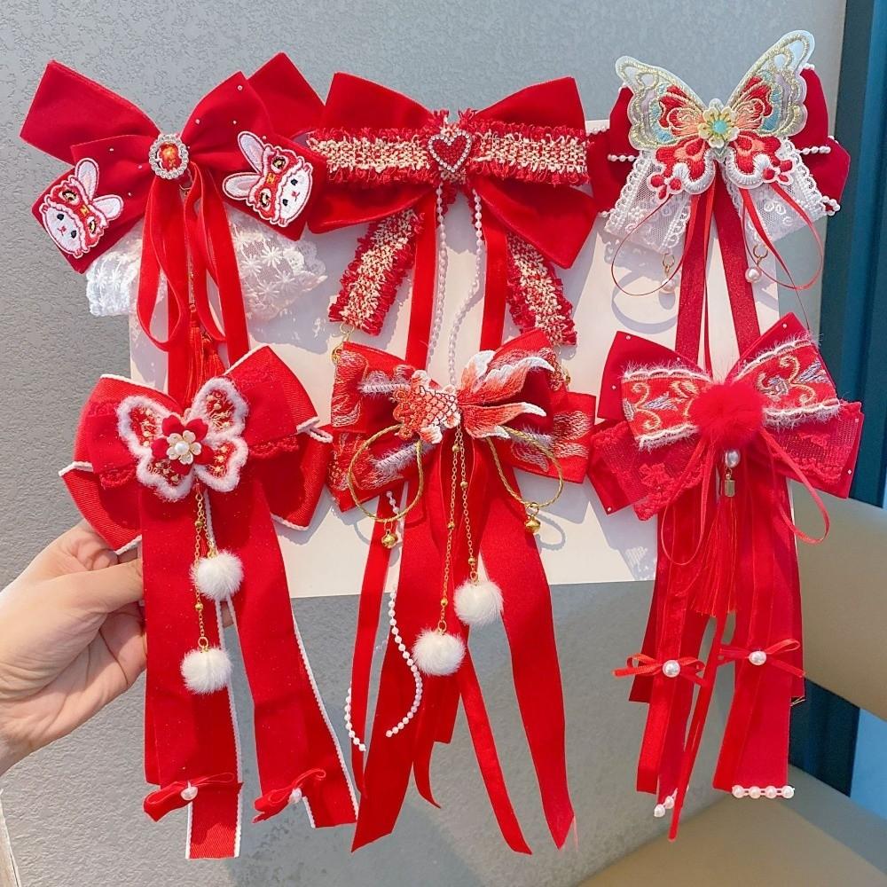 Tassel New Year Hairpin Ribbon Hanfu Hair Ornamen Cute Bow Ribbon Hair Clip  Festival