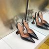 Fashion 2025 New Leather Fairy Wind High Heels Women's Crocodile Pattern Pointed Wine Glass Stiletto Side Empty Back Strap Sandals Women