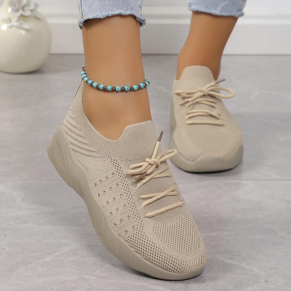 Atmungsaktive weiße Strick-Sneaker für Damen Sommer Leichte rutschfeste Laufschuhe Frau Übergröße Slip-on Freizeit-Sneaker