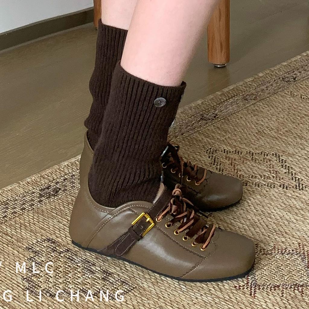 2025 new product shallow lace-up ballet shoes women's spring new round head ribbon flat-soled German training shoes