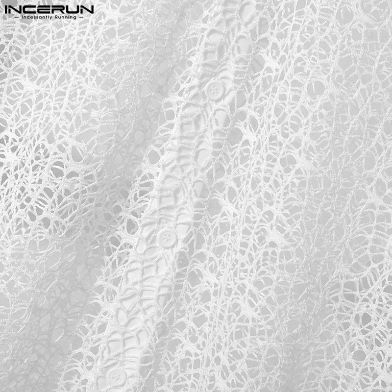 INCERUN Ανδρικά Καλοκαιρινά Μπλουζάκια Παραλίας Κροσέ με Διάτρητο Διχτυωτό Νήμα Κοντομάνικα