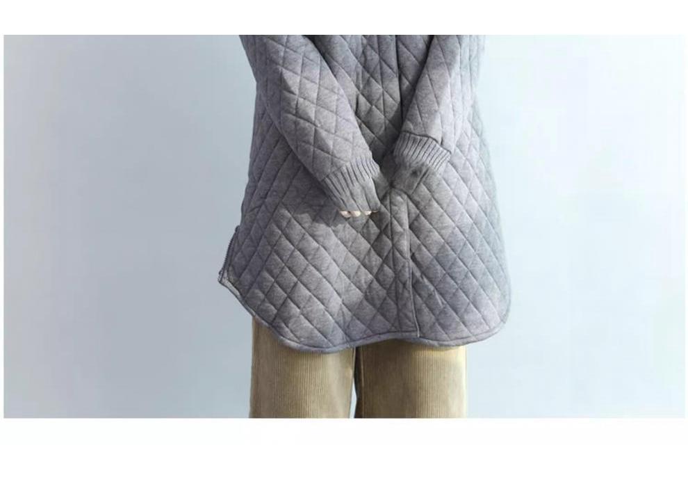 Diamond Quilted Chinese Style Women's Mid-Length Cotton Jacket - Retro, Simple, and Versatile