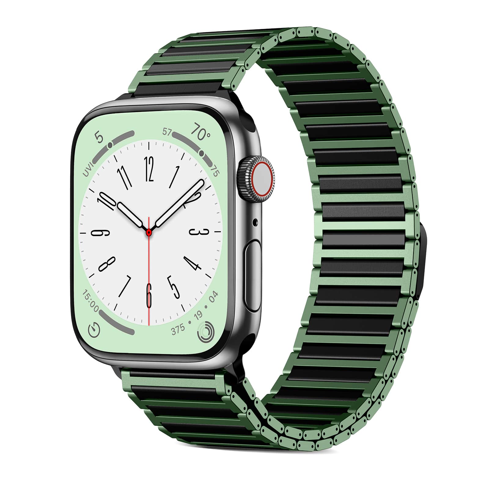 Premium Green Black Stainless Steel Watch Band for Apple Watch 49mm/46mm/45mm/44mm 38/40/41mm/(42mm S10)