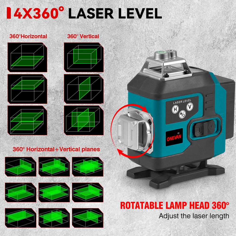 16 rader lasernivå grön linje 4D självnivellerande 360 ​​horisontell vertikal Li-ion batteri Fjärrkontroll Super kraftfull lasernivå
