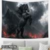 2D Flat, 1pc Oversized Black Horse Volcano Tapestry - Dark Fantasy Wall Hanging with Horizontal Horse & Volcano Print, Horizontal Suitable for for Dec