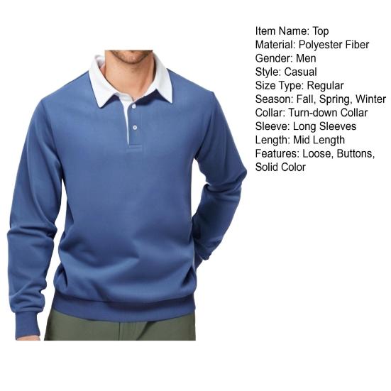 Men Spring Fall Top Turn-down Collar Loose Pure Color Long Sleeves