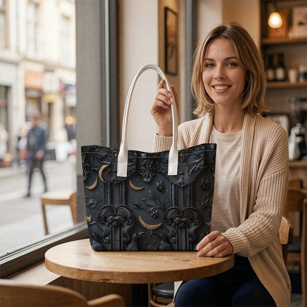 Gothic Dark Moon Pattern Tote Bag Stylish Daily Use Shoulder Bag