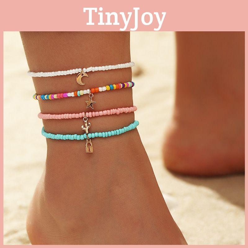 Bohemian Ankle Strap Set With Artificial Gemstone Embellishments For Casual Summer Wear