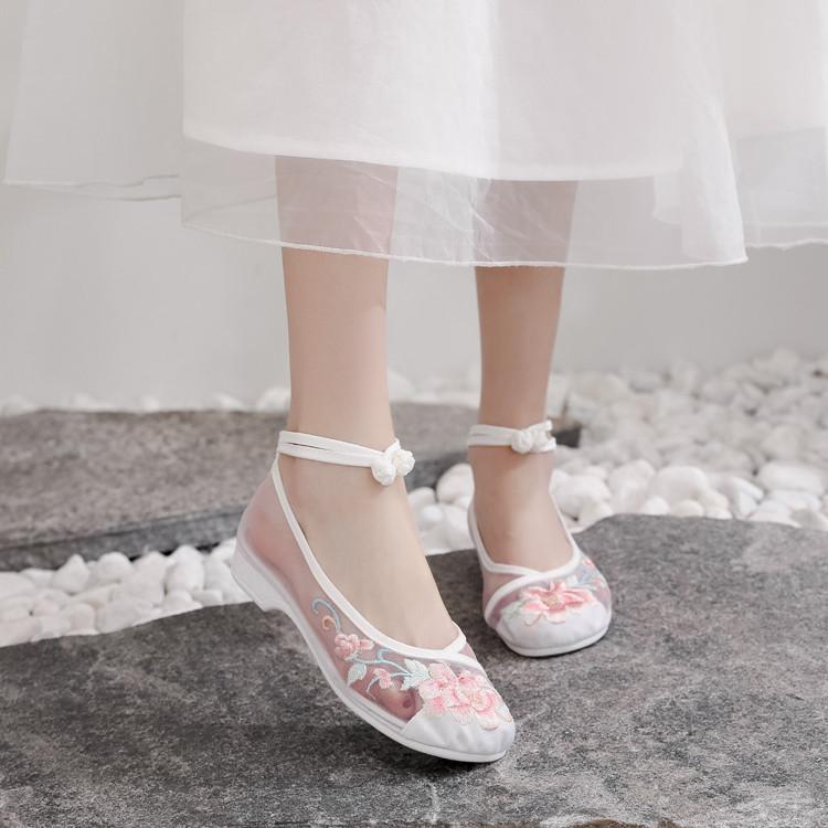 Fashion Oriental Ethereal Sheer - Mesh Embroidered Wedges | Hanfu - Friendly Romantic Ancient - Style Shoes