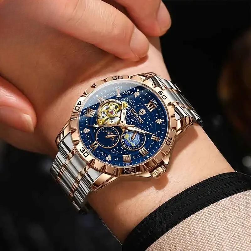 Top Luxury Men Mechanical Watch Automatic Moon Phase Man Wristwatch Hollow Tourbillon Stainless Steel Men's Watches Male