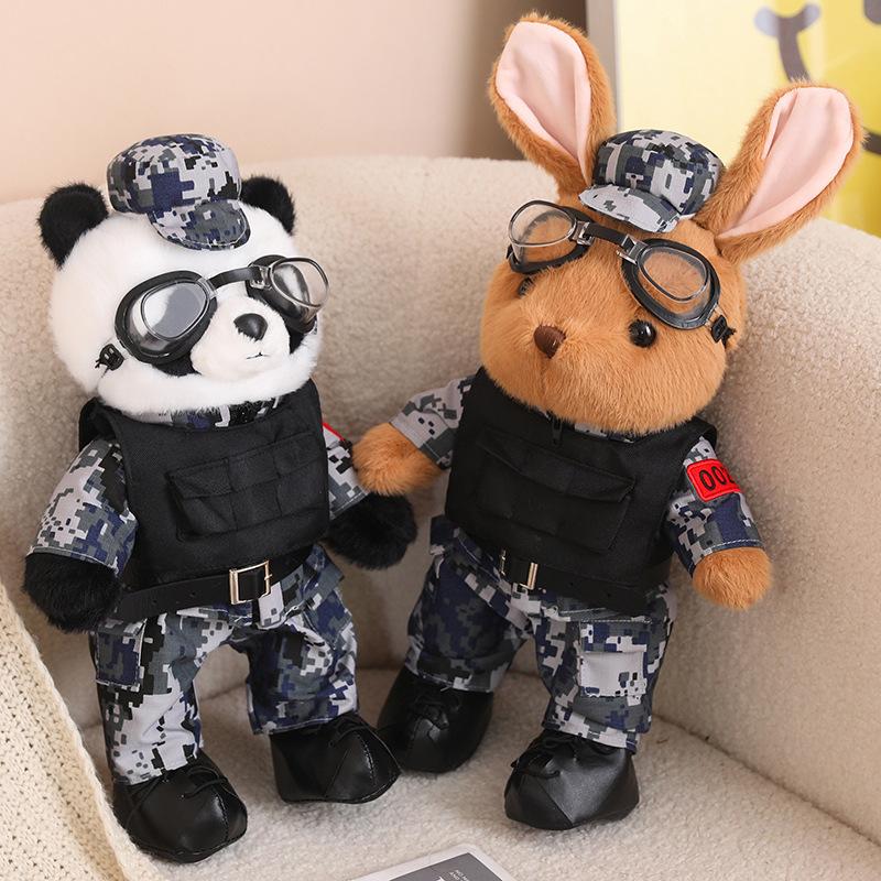 Bai Fen Bai Dolls And Toys Boys Brown/Blue/Green Rabbit Police Officer Doll Camouflage Doll Soldier Panda Plush Toy Fighter Pilot Veteran Souvenir