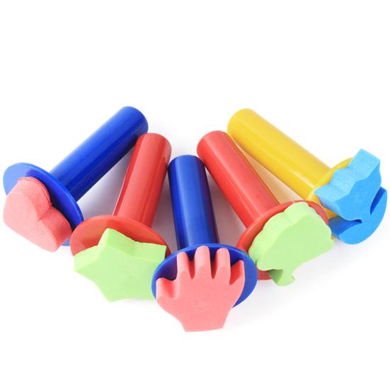 5Pcs Sponge Stamps Cute Shape Easy Using Plastic Handle Kids Craft Painting Stamp Brushes for Drawing