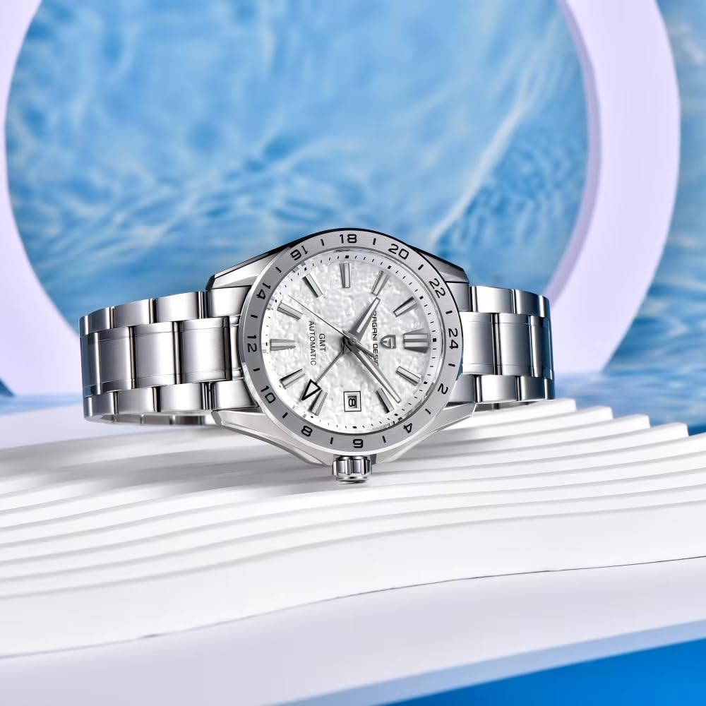 Zegarek PAGANI DESIGN Wyprodukowany w Japonii Wskazówka GMT Ruch Automatyczny Mechaniczny W zestawie Koperta Wodoodporny Biznesowy Zegarek Garniturowy Pasek ze Stali Nierdzewnej