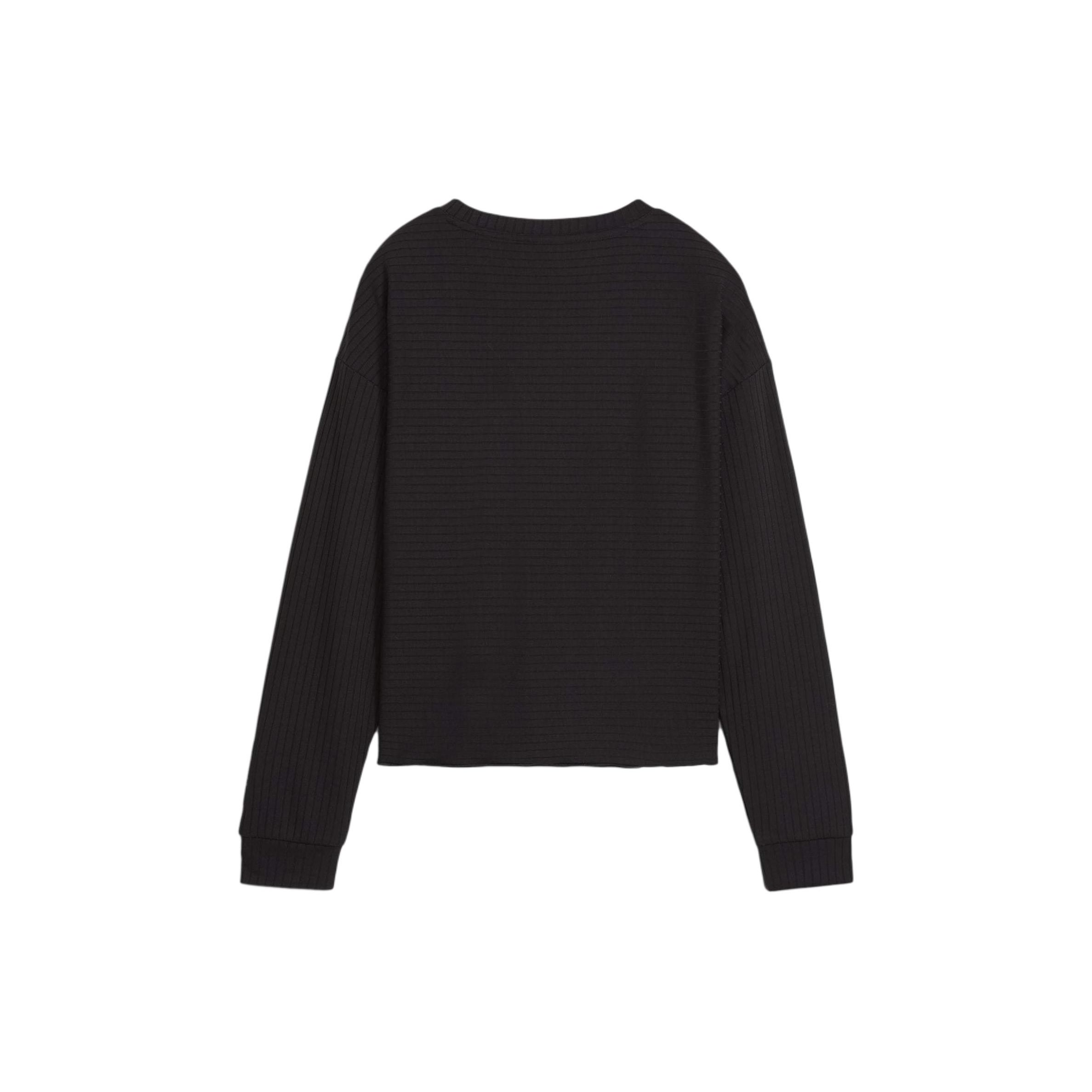 

Puma Unwind Studio Logo Solid Color Round Neck Pullover Moisture Wicking Knit Sweater Women sweater Black 524865-01 XS