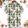 Retro Style Christmas Tree Reindeer Snowflake Printed Short Sleeved Shirt for Men and Women Christmas Holiday Loose Casual Shirt
