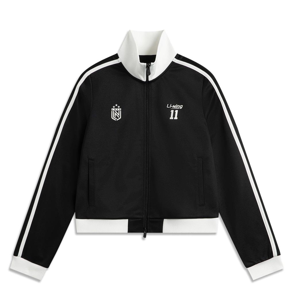 Li-Ning Sports Lifestyle Series High Street American Vintage Casual Simple Color Block Stand Collar Zipper Sweatshirt Women Sweatshirt Black AWDVC04-1