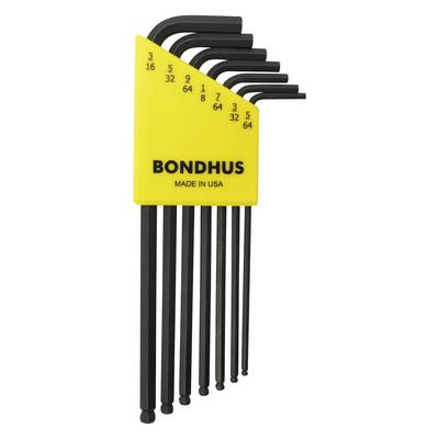 Made In BONDHUS Hex Ball Point Long Black Oxide Set BLX7 10945 USA, L-Wrench Set, Finish, 7-Piece (5/64", 3/32", 7/64", 1/8", 9/64", 5/32", 3/16"),