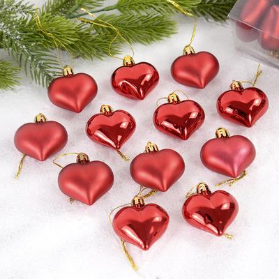 Weihnachten Kunststoff Herz Ornamente Hängende Dekorationen für Weihnachtsbaum Zuhause Festliche Partyzubehör Liebesform Ornamente mit Schnur