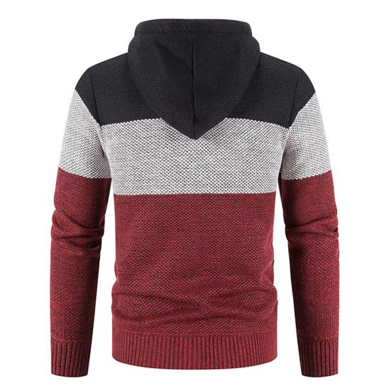 Pánský svetr s kapucí Kabát Color Block Dlouhý rukáv Stahovací šňůrka Slim Fit Podzim Zima Plyšová Podšívka Pletený svetr Cardigan Streetwear