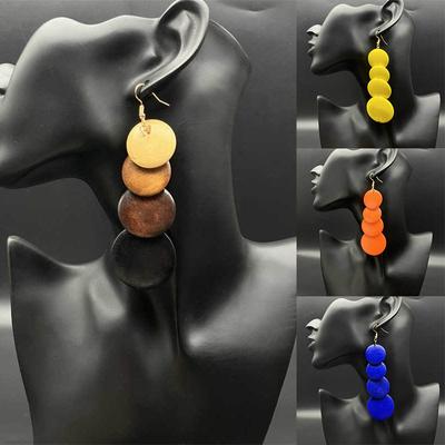 Geometric Earrings Wood Colorful Earrings Round Retro Earrings Ethnic Style Primitive Wind