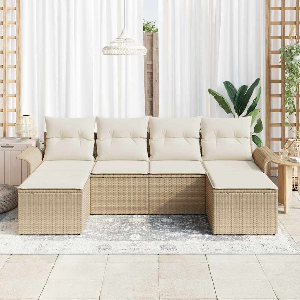 Garden Sofa Set with Cushions 6 Pcs Beige Poly Rattan