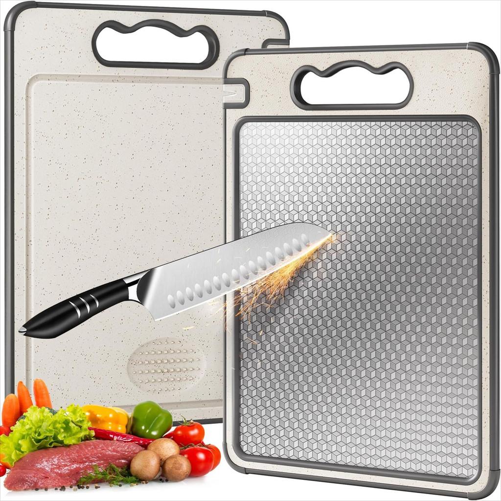 Double Sided Antibacterial 304 Stainless Steel Plastic Cutting Board Household Kitchen Food Grade PP Wheat Straw Chopping Board