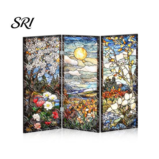 Colorful Folding Screen Mini Decorative Stained Glass Effect 3 Panel Divider Acrylic Desktop Office Desk Decoration Ornament for Home Living