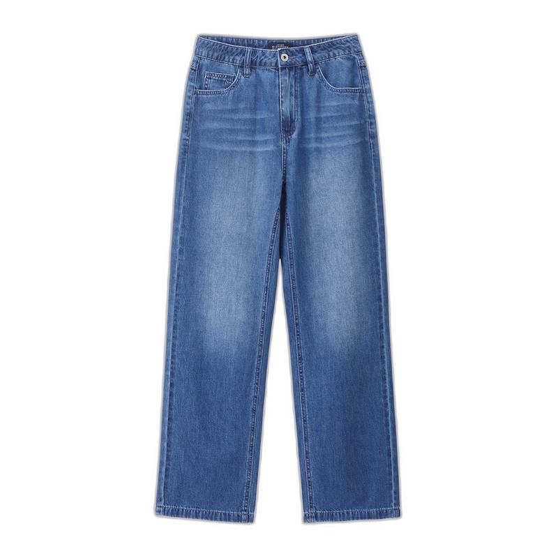 GIORDANO Women's Lightweight Pure Cotton High-Waist Straight Leg Jeans