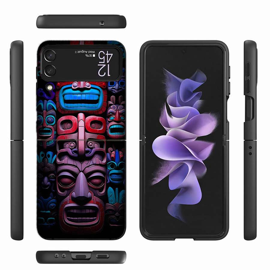 Aztec Maya Stone Phone Case For Samsung Z Flip 6 7 5G Z Flip 5 Galaxy Z Flip 3 4 5G ZFlip Shockproof Hard Cover TPU PC Coque Cap