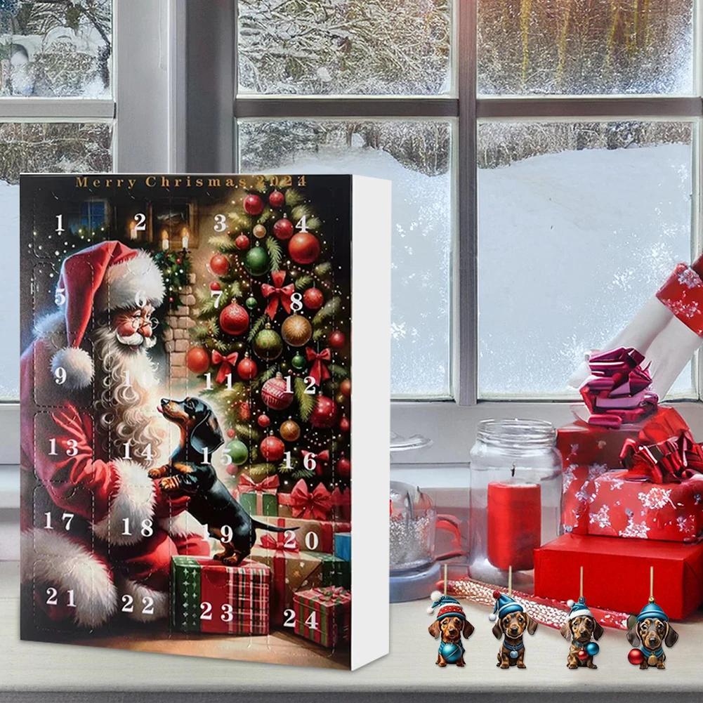 Jezevčíci Vánoční Adventní Kalendář 2024, 24 dní Jezevčíci Psí Adventní Kalendář Ozdoby na Vánoční Stromeček na Vánoční Dárky