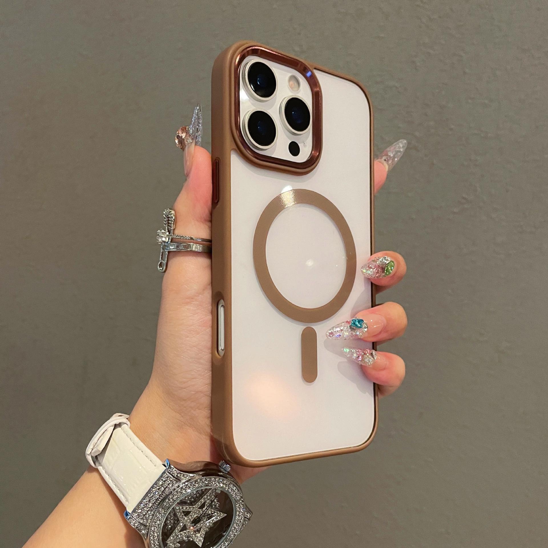 

iPhone 17 Pro Max Drop-proof Magnetic Transparent Case with Apple 15 Metal Mirror Frame iPhone 15 Pro Max