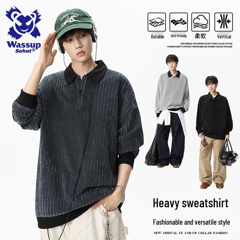 

Wassup Sohot Men s Herringbone Polo Sweatshirt 3XL