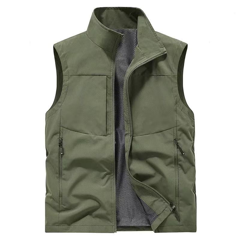 Men's Solid-Color Lightweight Vest with Stand-Up Collar for Spring/Fall Outdoor Sports Breathable Jacket