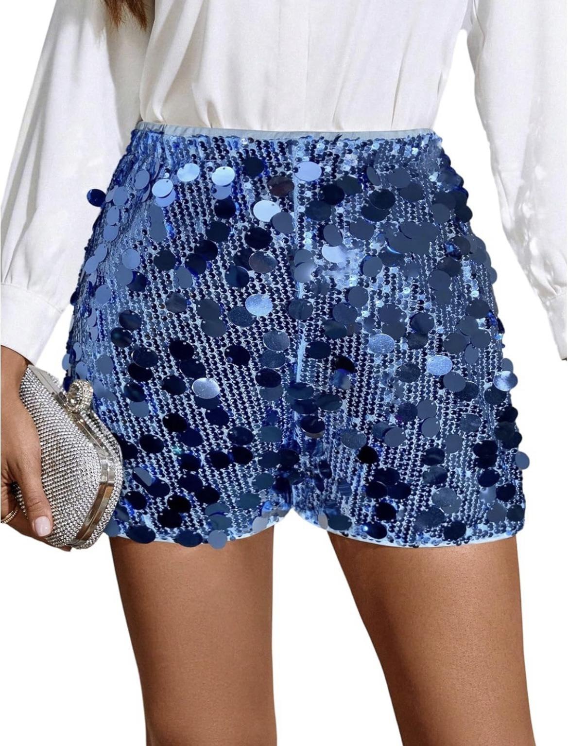

2026 Spring/Summer Shiny Sequin Crystal Hip-Hugging Running Shorts Medium королевский синий