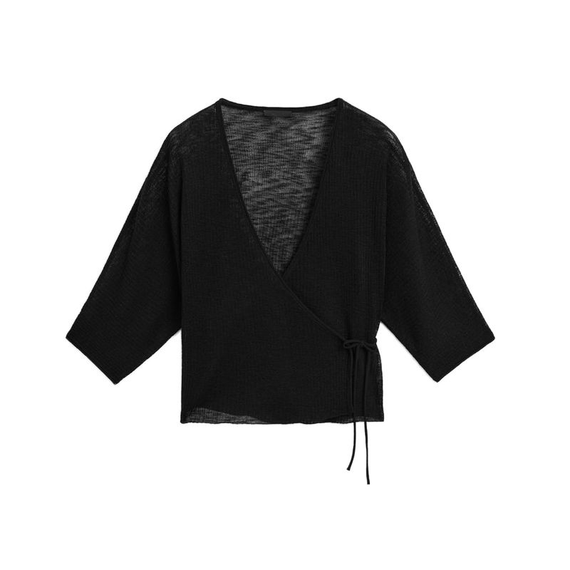MD Spring/Summer New Arrival Women's Clothing New Chinese Style Elegance Black Strap Design Lightweight V-neck Knitted Jacket 6835301