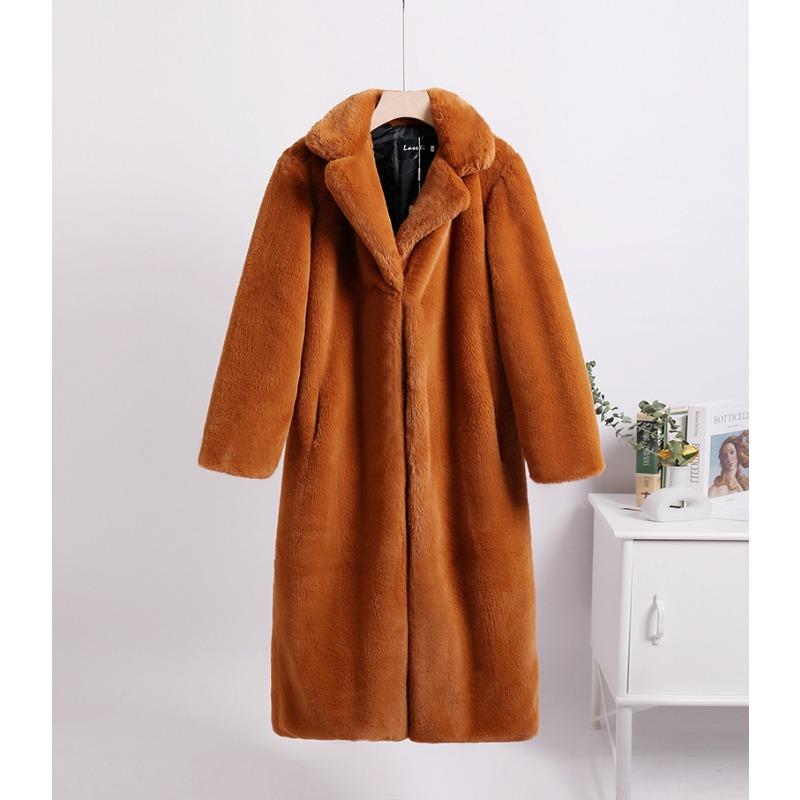 

Жіноче пальто з хутряним коміром, зимове вільне хутро з імітацією хутряних швів, пальто середньої довжини M