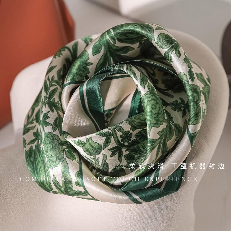 100% Pure Mulberry Silk Scarf Women Lightweight Floral Print Square Neck Wrap Elegant Chic Accessory